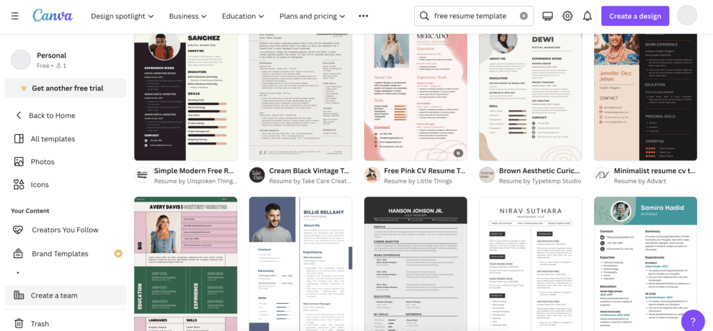 free resume template-canva